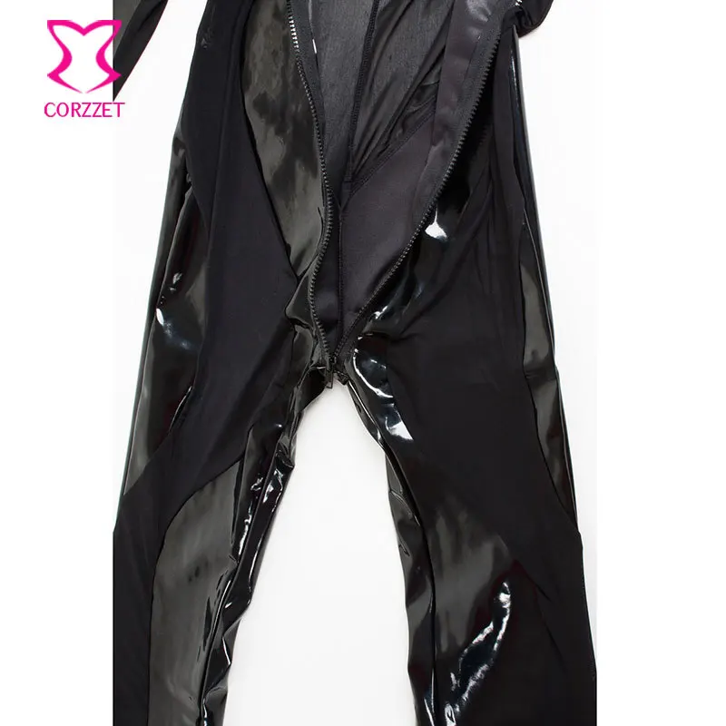 Corzzet размера плюс сексуальный костюм Латекс ПВХ платье комбинезон Zentai костюм женский черный Боди для танцев на шесте одежда
