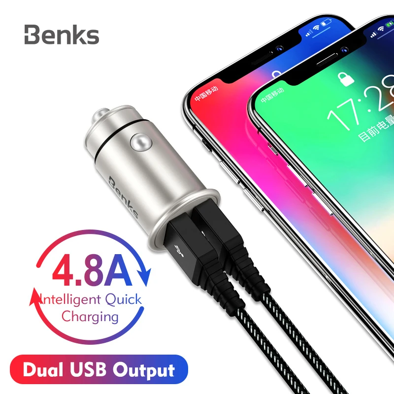 

Benks C27 Mini USB Car Charger 4.8A Dual USB Cigarette Lighter Car Charger For iPhone Samsung XiaoMi Huawei Car Phone Charger