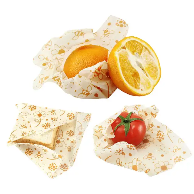 3pcs Beeswax Wrap Cloth + 3Pcs Degradable Organic Cotton Mesh Storage Bag Eco Friendly Reusable Food Fresh Keeping Sets 4