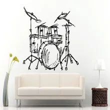 Set Drums Silhouette Wall Mural Home Livingroom Fashion Decor Music Instrument Drums Set Kits Wall Sticker