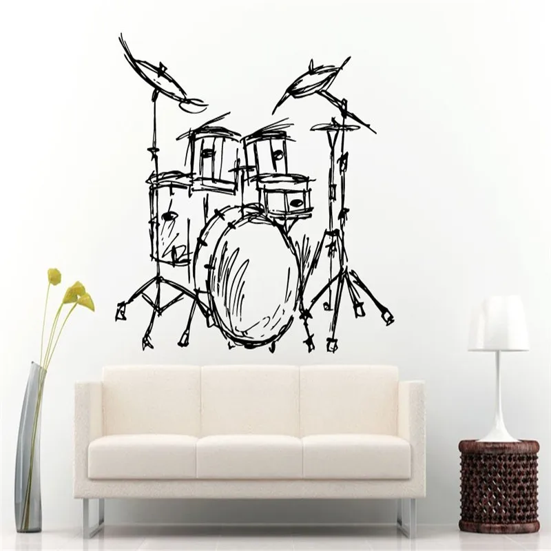 Set Drums Silhouette Wall Mural Home Livingroom Fashion Decor font b Music b font font b