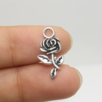 

30pcs/ 21x10mm Antique Tibetan Silver Flower rose Charm Pendants, Fit Bracelets Necklace DIY jewelry making