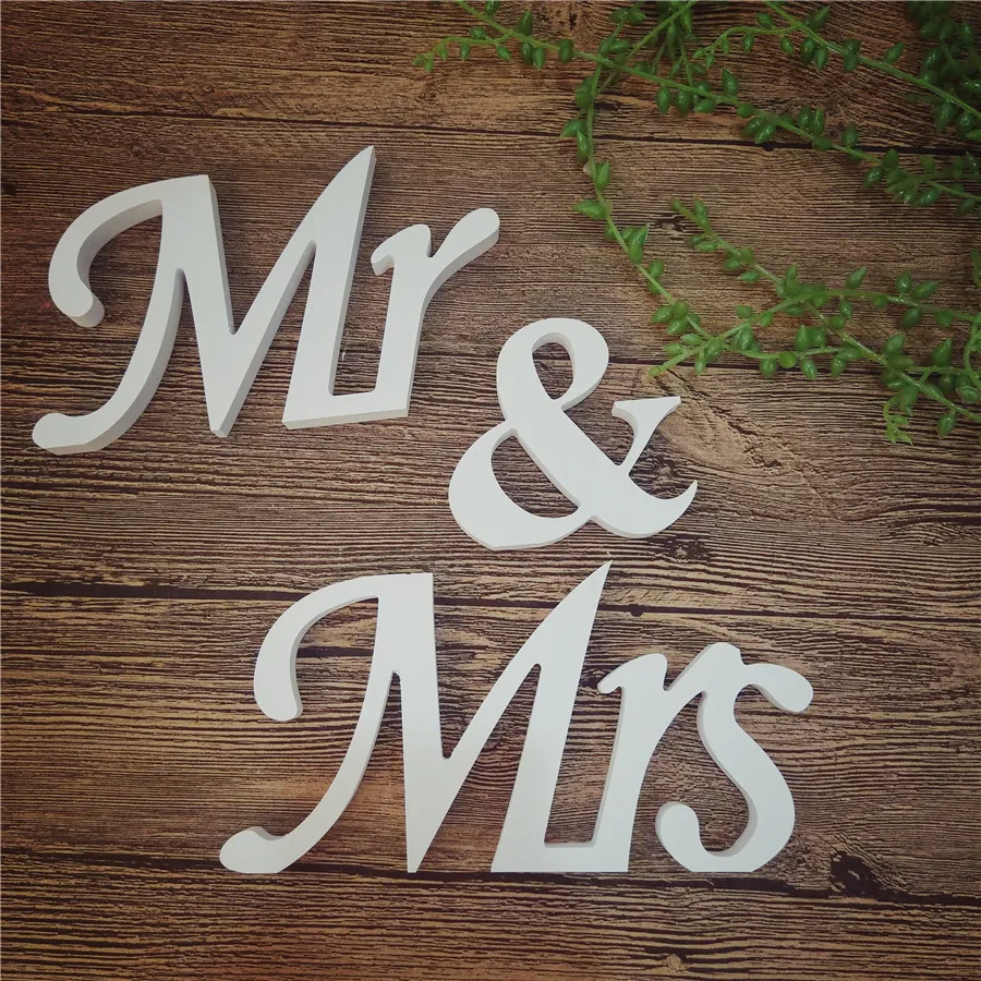

PVC Wood Letters For Any English Name Word Showing Polished White Mr & Mrs Letters White Number For Wedding Decoration & Gift