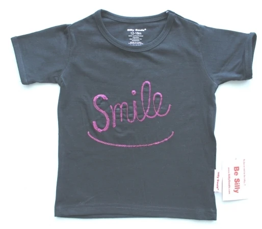 Silly Souls gtg-SM-12 Smile Girls Short Sleeve T-Shirt Black & Pink - 6-12 Months (1)
