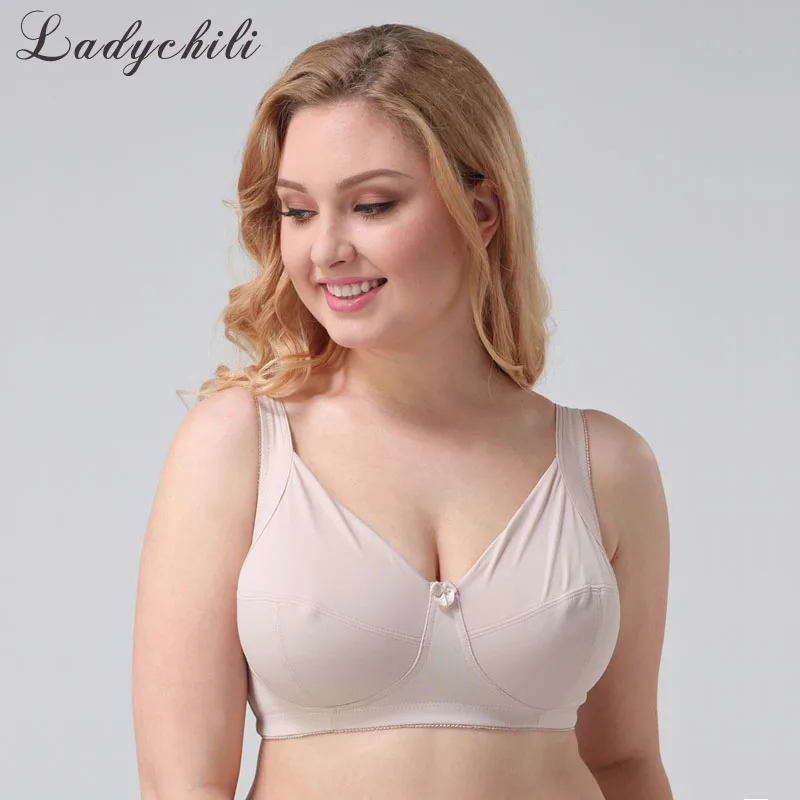 

Ladychili Women Intimates Full Cup Bustier Khaki Color No Underwire Comfort Basic Bra Thin Invisible Seamless Bra Gather WD24