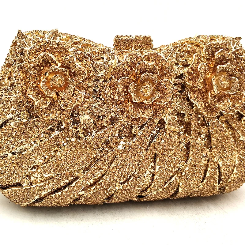 Luxury Bridal party purse women evening party handbag fashion diamonds wedding crystal clutches rose flower crystal purses