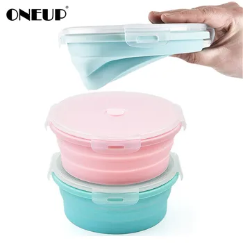 

ONEUP 4pcs Set Lunch Box Folding Food Container 2018 Microwave Round Silicone Meal Box Home Kitchen Dining Tableware Food Box