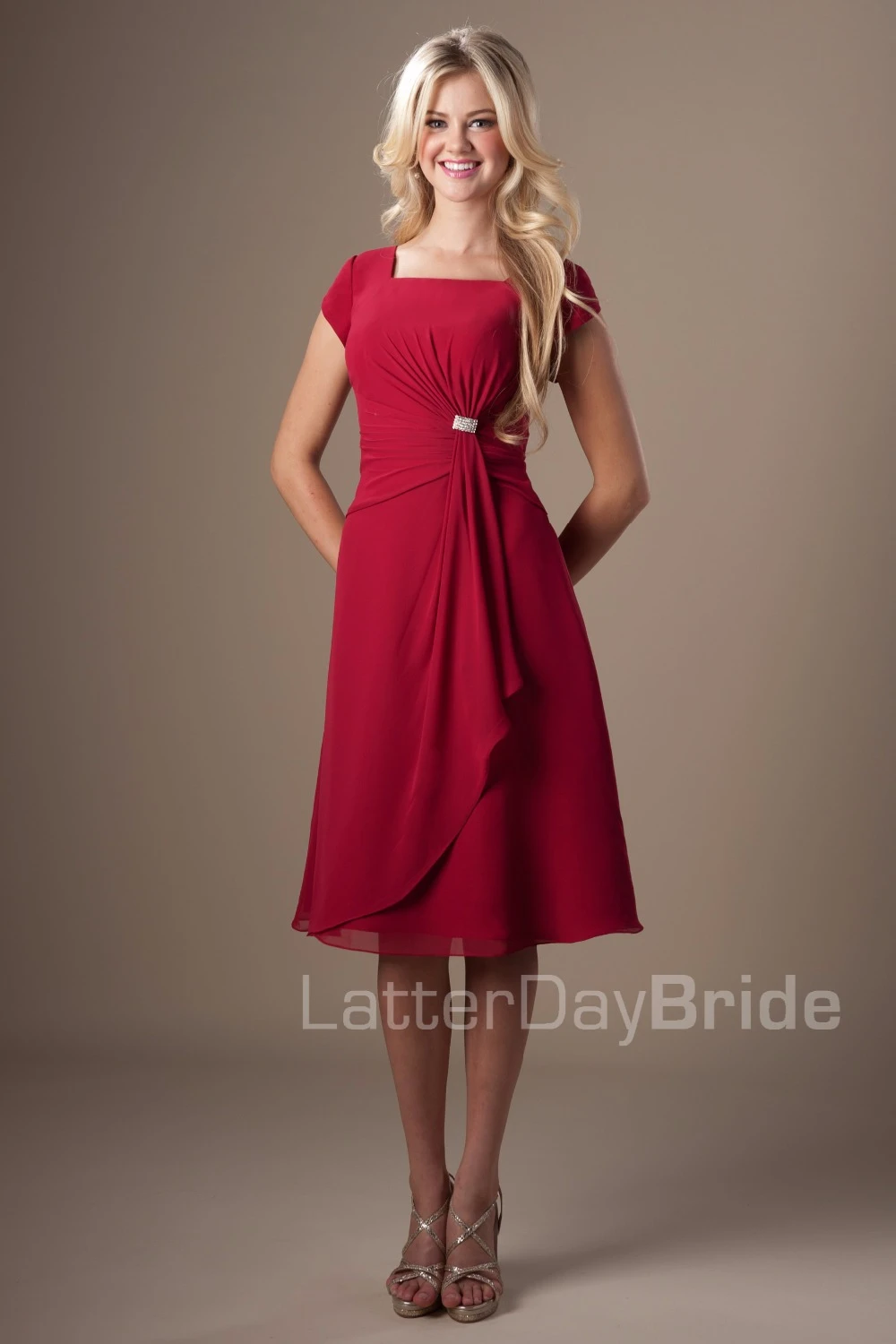 red knee length bridesmaid dresses