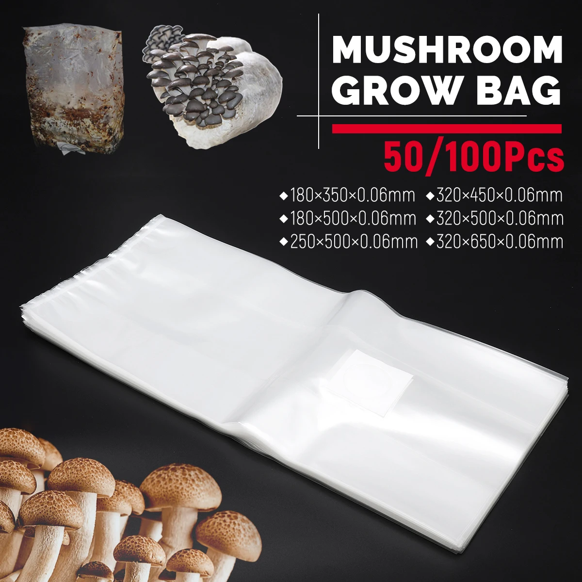 50Pcs PVC Mushroom Spawn Grow Bag Polypropylene Substrate High Temp Pre Sealable Garden Supplies for Fungus