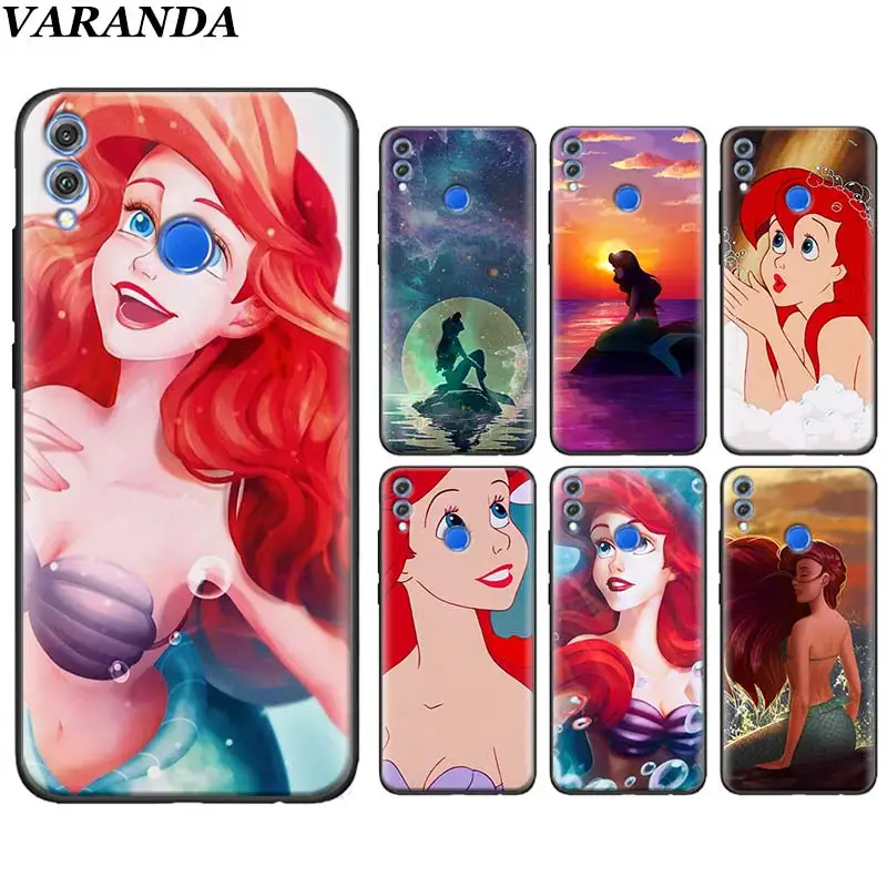 

Princess Ariel Little Mermaid Silicone Cases for Huawei Honor 10 20 Lite 20 Pro Y6 Y7 Y9 2019 8X 8A 8C 8S Black Soft Case