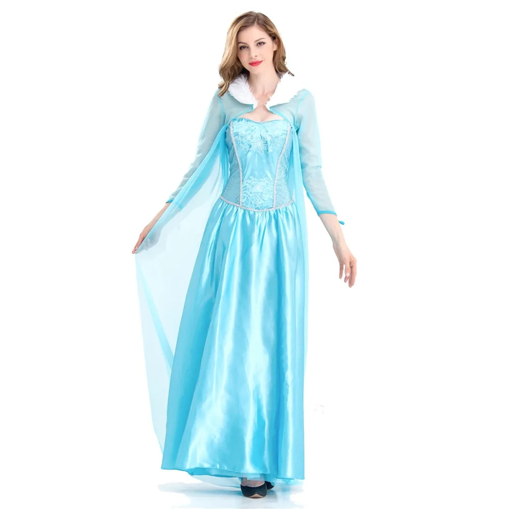 Маскарадные вечерние платья принцессы Эльзы для взрослых и женщин; костюм на Хэллоуин; платья Эльзы; голубое платье Снежной Королевы для костюмированной вечеринки