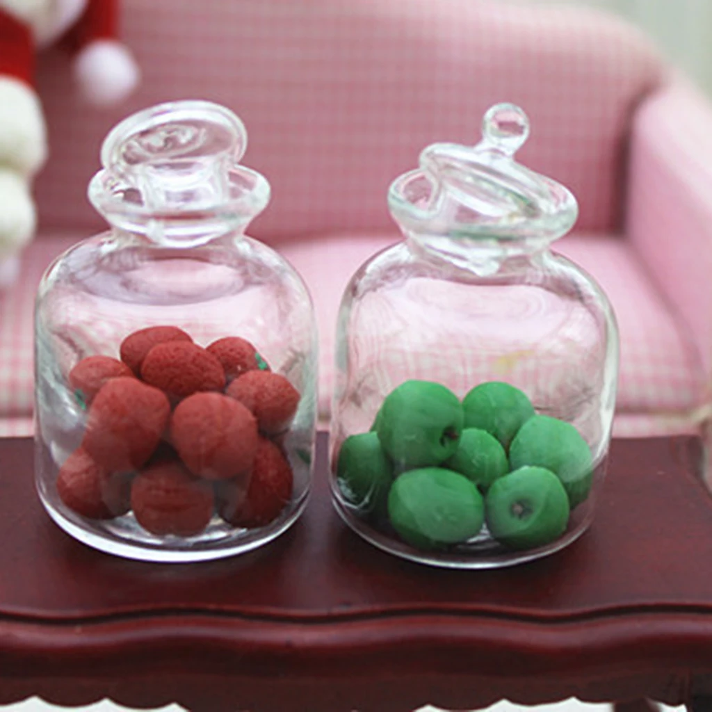 1/12 Dollhouse Miniature Clear Glass Bottles Pots Bulk Storage Jar Glass Candy Bottles Kitchen Supplies Accessories