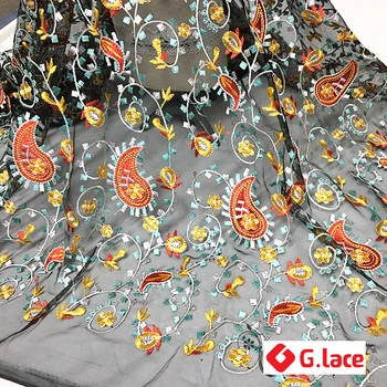 

GLace 1Y/Lot hight quality national style lace embroidery black mesh fabric national costume skir dress decorationTX119