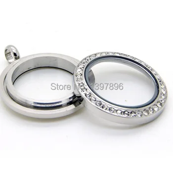 

Free shipping! 30mm round silver rhinestone stainless steel screw glass floating locket .