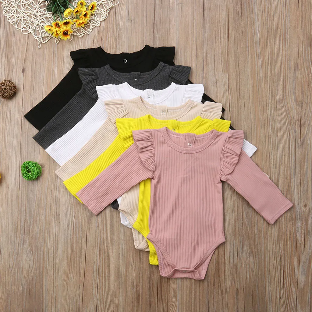 

Toddler Baby Rompers Cotton Blend Ruched Long Sleeves Kids Girls Boys Clothings Solid Romper Casual ropa de bebe roupa de bebe