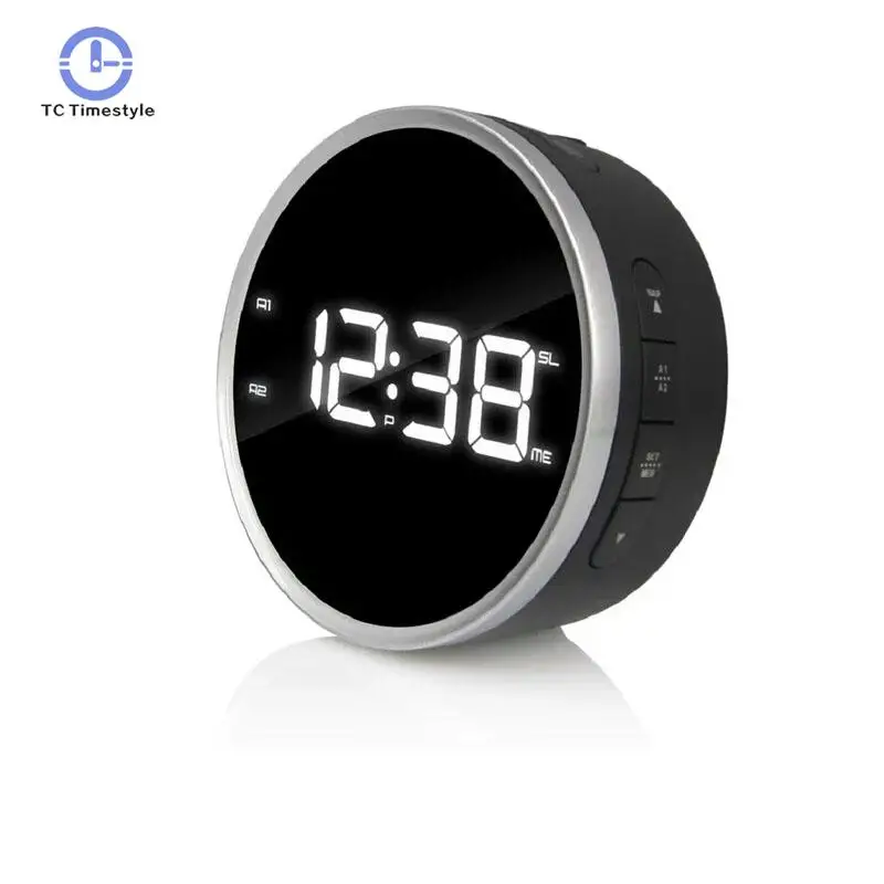 

Digital LED Clock FM Radio Snooze Function Alarm Clock Table Watch Timer Display Double Ring White Black Desk Electronic