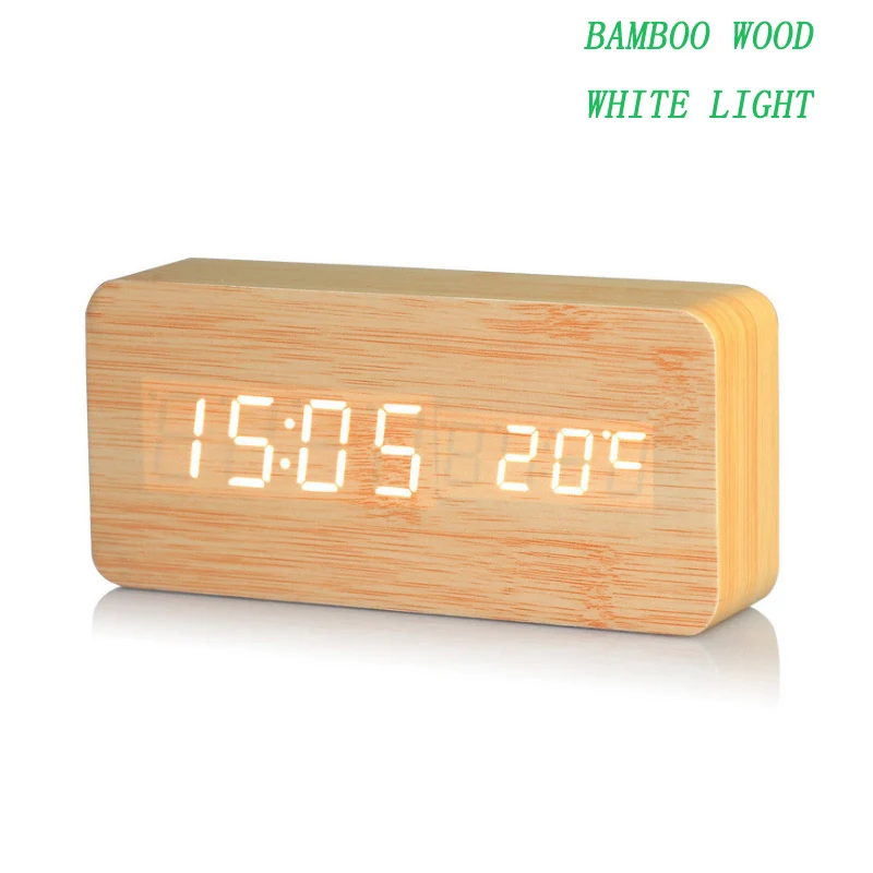 Ультра современные деревянные цифровые часы термометр стол светодиодные часы wekker Мини светодиодный светодиодные настольные часы мульти-стиль деревянные цифровые часы - Цвет: bamboo wood white