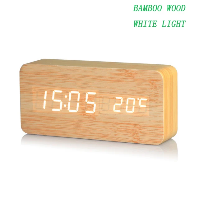 Aesthetic Creativity Digital LED Alarm Clock Sound Control LED Wooden