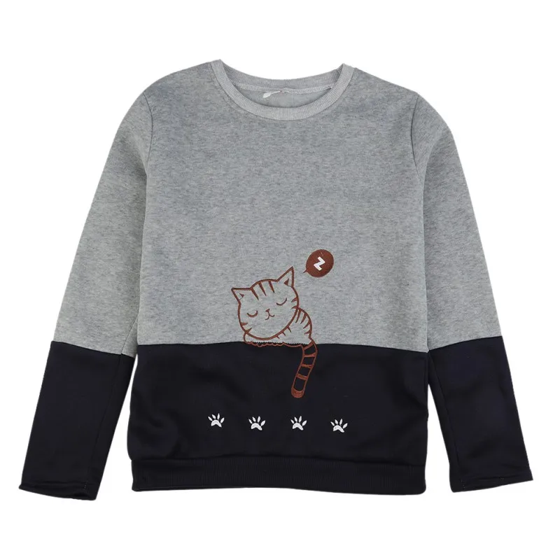 

Women Knitted Spring Autumn Sweatshirt Long Sleeve Hoodies 2018 Cute Women Pullover Cat Print Sweatshirt