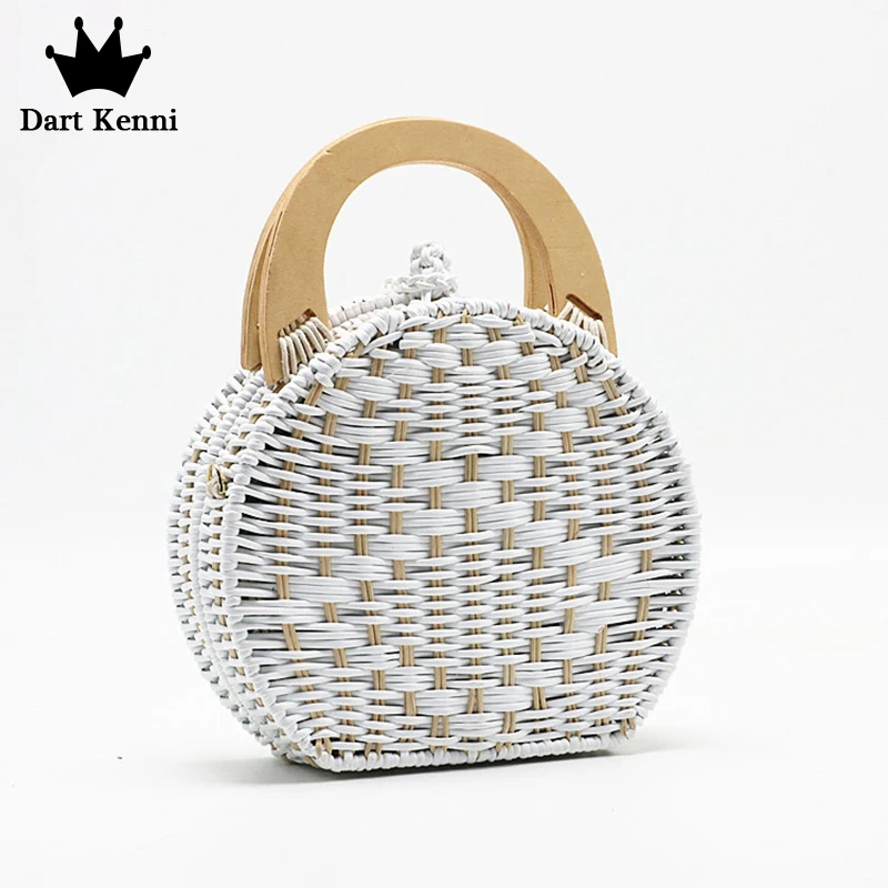 

Semicircle Rattan Bag PU Leather Shoulder Strap Bag Handmade Woven Crossbody Bag Summer Knitting Purse Messenger Shoulder Bags