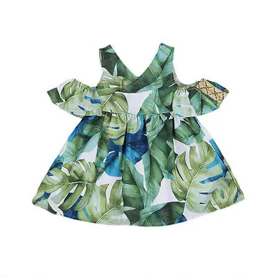 

Europe and United states Toddler Baby Girls dress leave pattern princess girl wedding dress Off shoulder kids girls Clothes