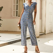 2019 Fashion Womens Floral Ruffle V Neck Button Jumpsuit Female Casual Boho Hot Summer Holiday Short Sleeve Romper Jumpsuit 2019 Fashion Womens Floral Ruffle V Neck Button Jumpsuit Female Casual Boho Hot Summer Holiday Short Sleeve Romper Jumpsuit