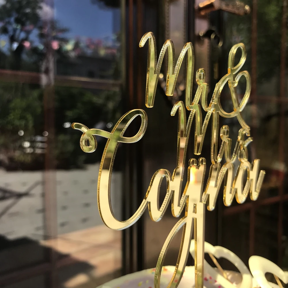 Personalised Wedding Couples Hearts Cake Topper Bride and Groom Custom Name Cake Toppers Wedding Party Decoration Casamento (2)