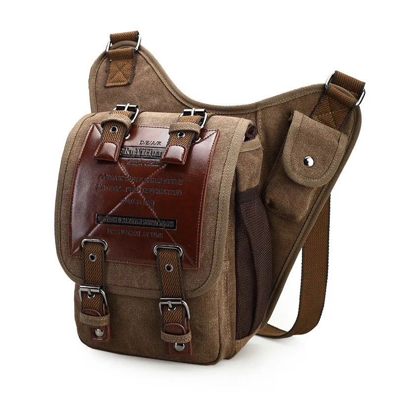 Mens Shoulder Bag Retro Canvas Bag Crazy Horse Leather Leisure Men Bag Shoulder Computer Backpack Color : Gray, Size : M