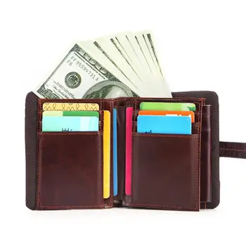 

Wholesale Vintage Men Wallet Genuine Leather Short Wallets Male Multifunctional Cowhide Male Purse Coin Pocket Photo Card Holder