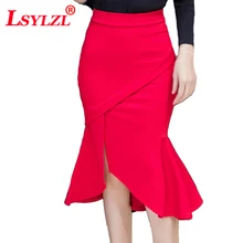 LSYLZL весенне-летняя приталенная облегающая юбка с высокой талией Женская юбка с завышенной талией и оборками, модная юбка рыбий хвост, юбка T413