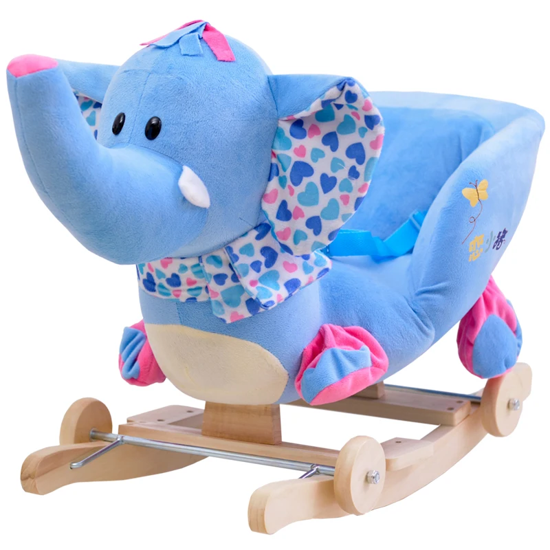 Kingtoy Plush elephant Baby Rocking Chair Children Wood Swing Seat Kids Outdoor Ride on Rocking Stroller Toy