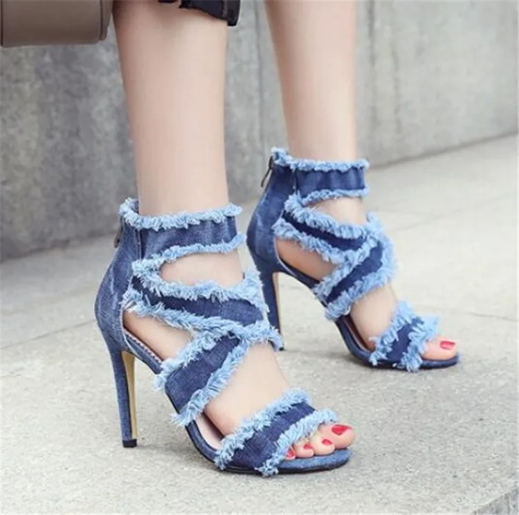 blue jean gladiator sandals