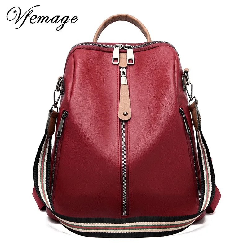 

Vfemage 2019Leather Backpack Women Bags Multifunction Female Shoulder Bag Schoolbags for Girls Ladies Backpack Sac a Dos Mochila