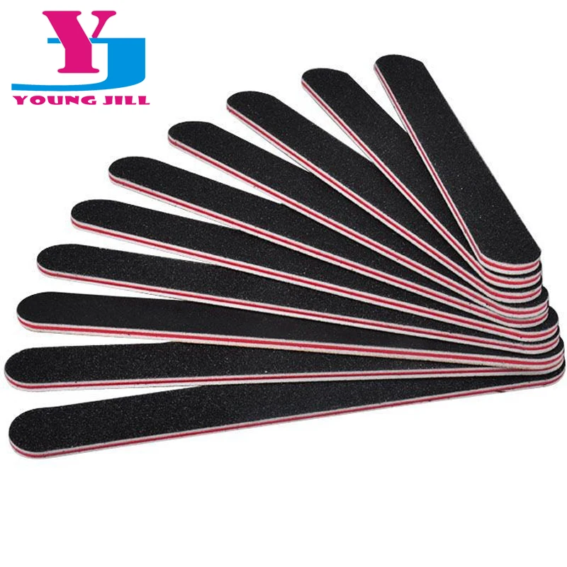 

10Pcs/Lot Buffing File 100/180 Grit Nail Files Professional Black Straight Salon Glitter File UV Gel Tips Art Tool Supplier