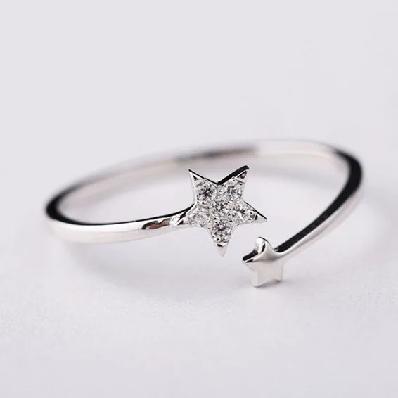 

Flyleaf 925 Sterling Silver Zircon Double Star Open Rings For Women Lady Fashion Jewelry Free Shipping