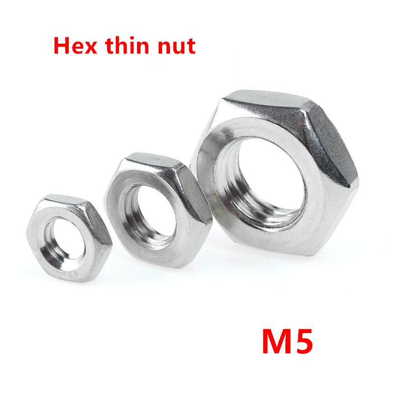 

100pcs M5 Hex nut DIN439 A2-70 stainless steel SUS304 Hexagon Hex Thin Nut