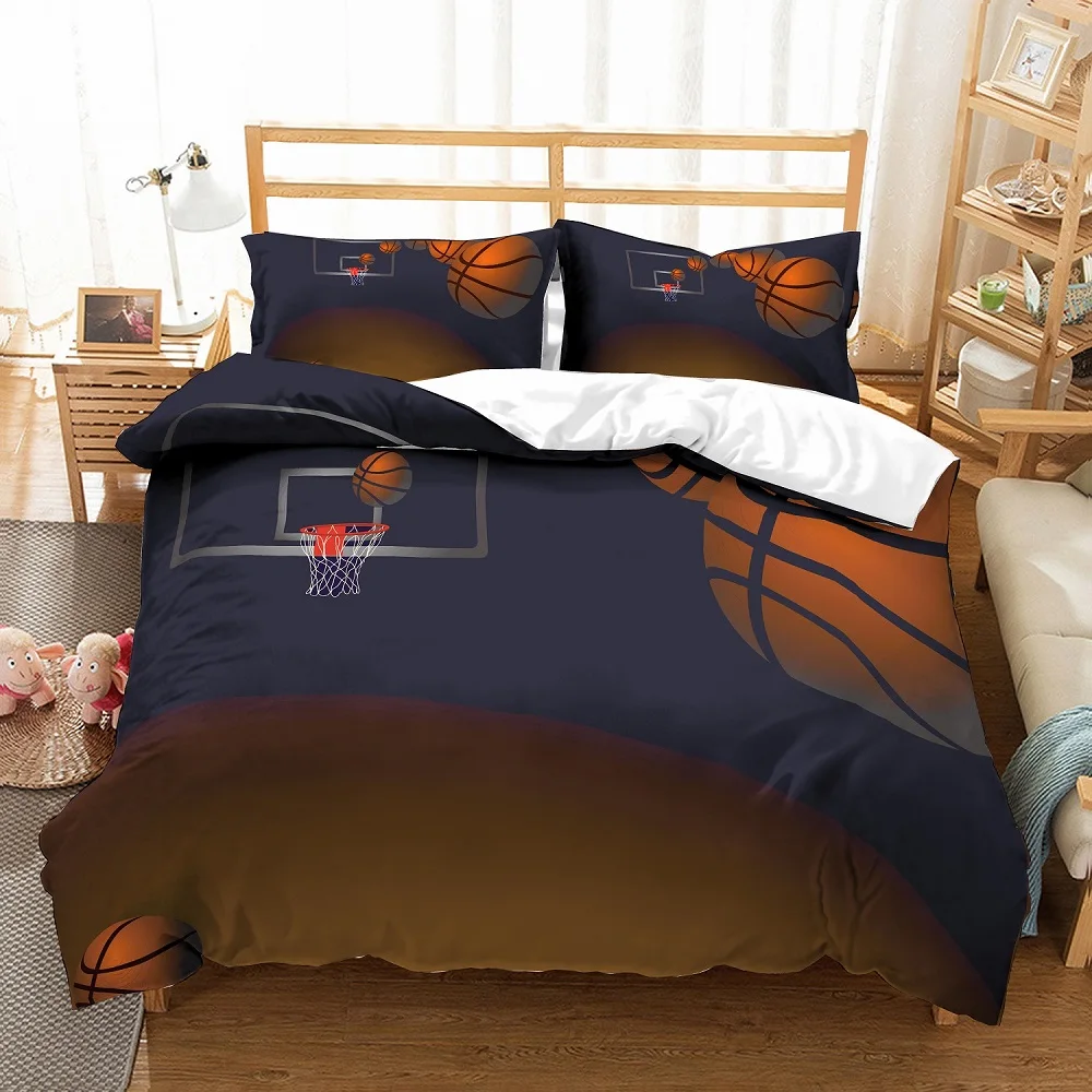 

Microfiber 3D Printed Basketball Parabola Slam Dunk Orange/Black Duvet Cover Set 3 Piece with 2 Pillowcase Sport Boy Bedding Set