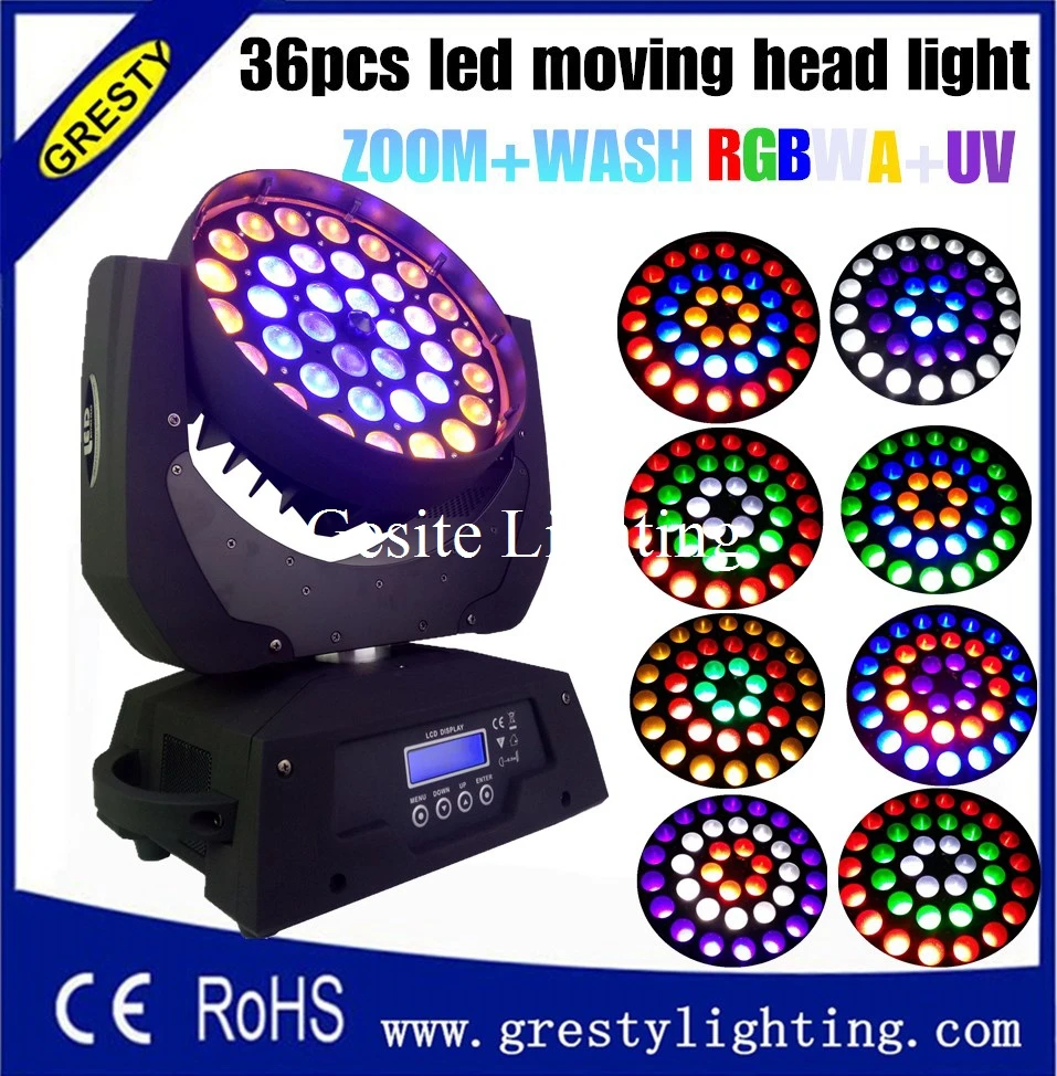 2pcs/lot free shipping factory price rgbwAY 6in1 36x18w zoom led moving head wash factory price rgbw 36pcs zoom led moving head