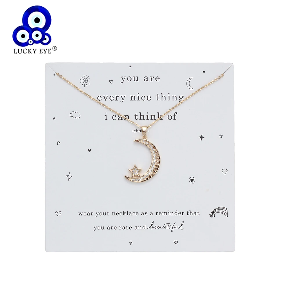 

Lucky Eye Star Moon Necklace Crystal Zircon Pendant Necklace Link Chain Wish Necklace For Women Men Gift Jewelry EY6003