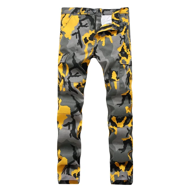 Men's Camouflage orange camouflage straight stretch Pants Motocycle