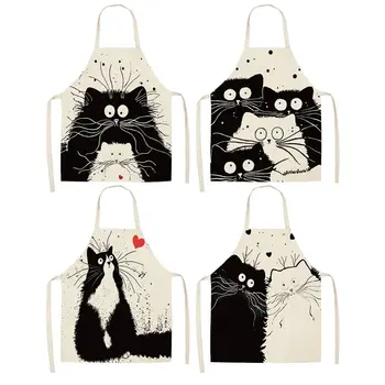 

1Pcs Kitchen Apron Cute Cartoon Cat Printed Sleeveless Cotton Linen Aprons for Men Women Home Cleaning Tools 53*65cm WQ0029