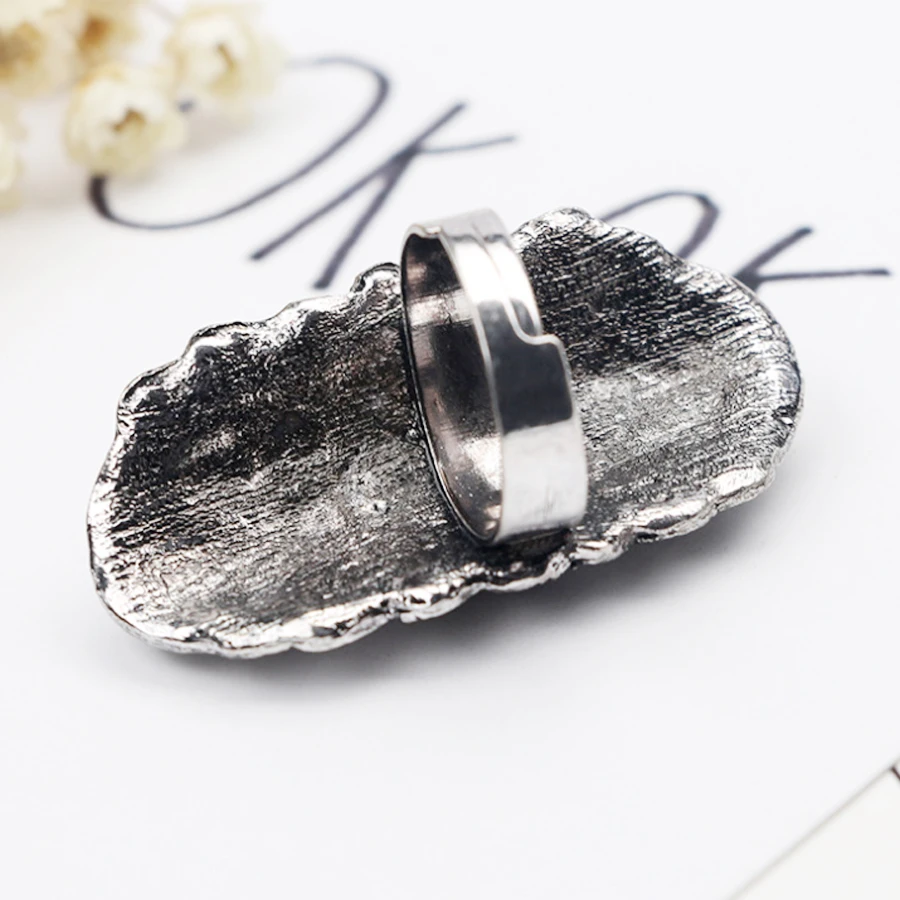 SHEEGIOR Vintage Turquoises Long Rings for Women Bague Femme Boho Ethnic Retro Silver Big Ring Men's Fashion Jewelry Accessories