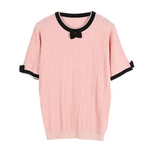 GRUIICEEN pink lady футболка; Топы с коротким рукавом галстук-бабочка летняя футболка рубашка женщин трикотажные Тонкий Универсальная футболка