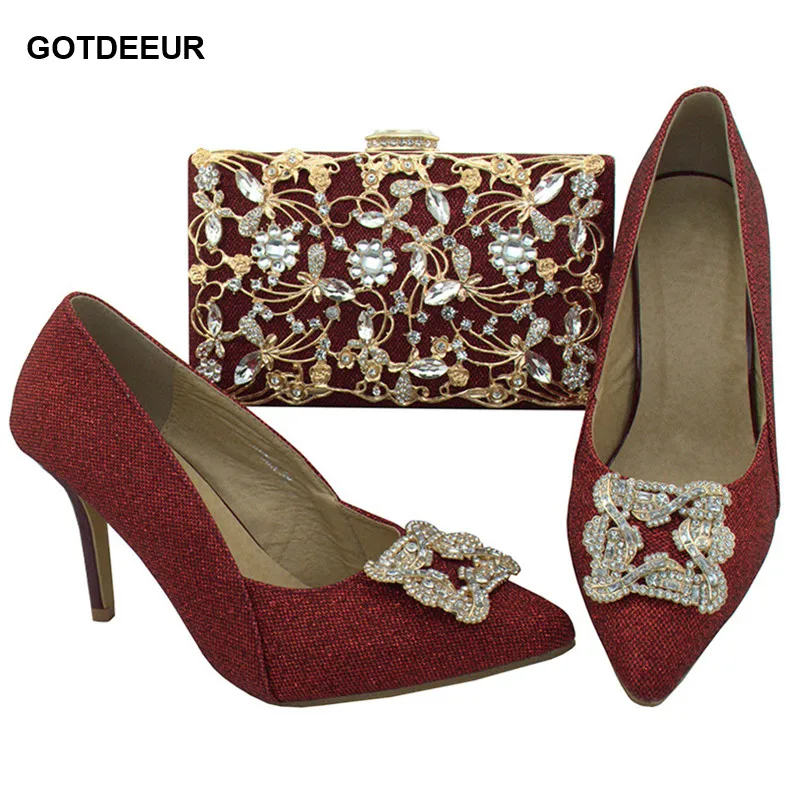 

New Arrival Wine Color Italian Shoes and Bags To Match Shoes with Bag Set New African Matching Shoes and Bags Italian In Women