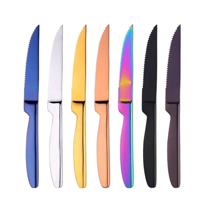 Gold Steak Knife Set, Kyrtaon Golden Serrated Knife, Titanium Gold Plating  Stainless Steel Sharp Knives Set, Dinner Knifes Set of 8, Dishwasher Safe