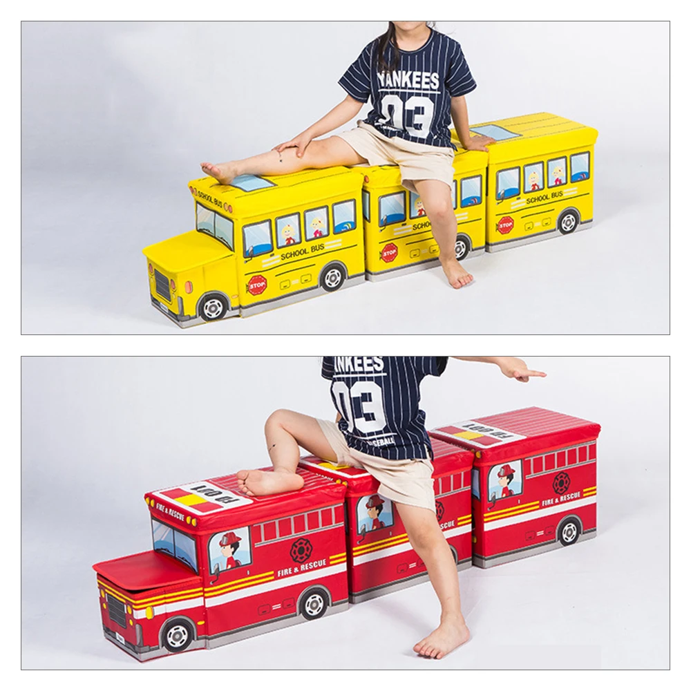 

Bus Shape Toy Organizer for Kids Clohtes Toy Storage Box Multi-Function Folding Cartoon Toy Storage Basket Children's Pop-Up Box
