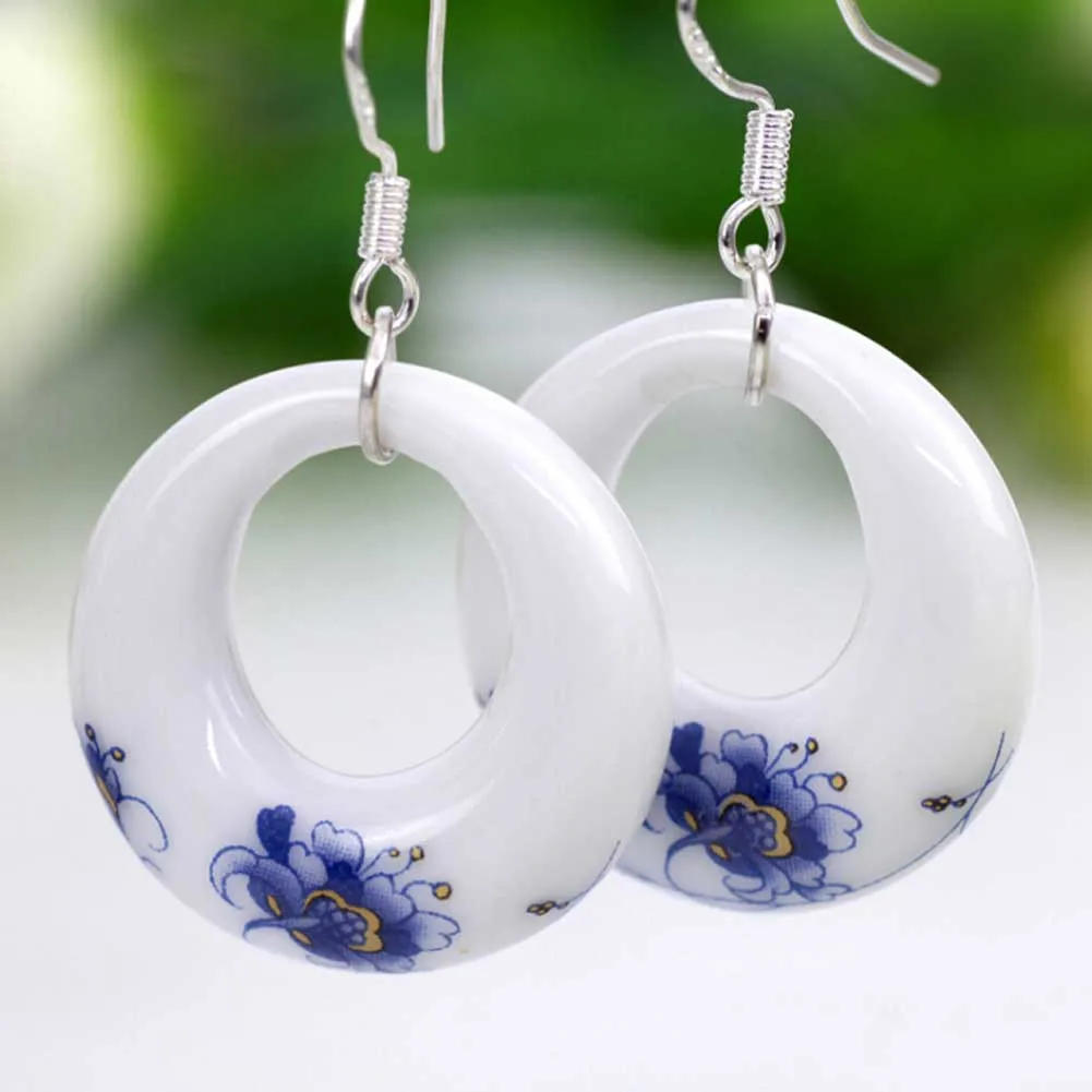 New Ceramic Blue And White Porcelain Pendant Eardrop Earrings High Quality Earrings For Women