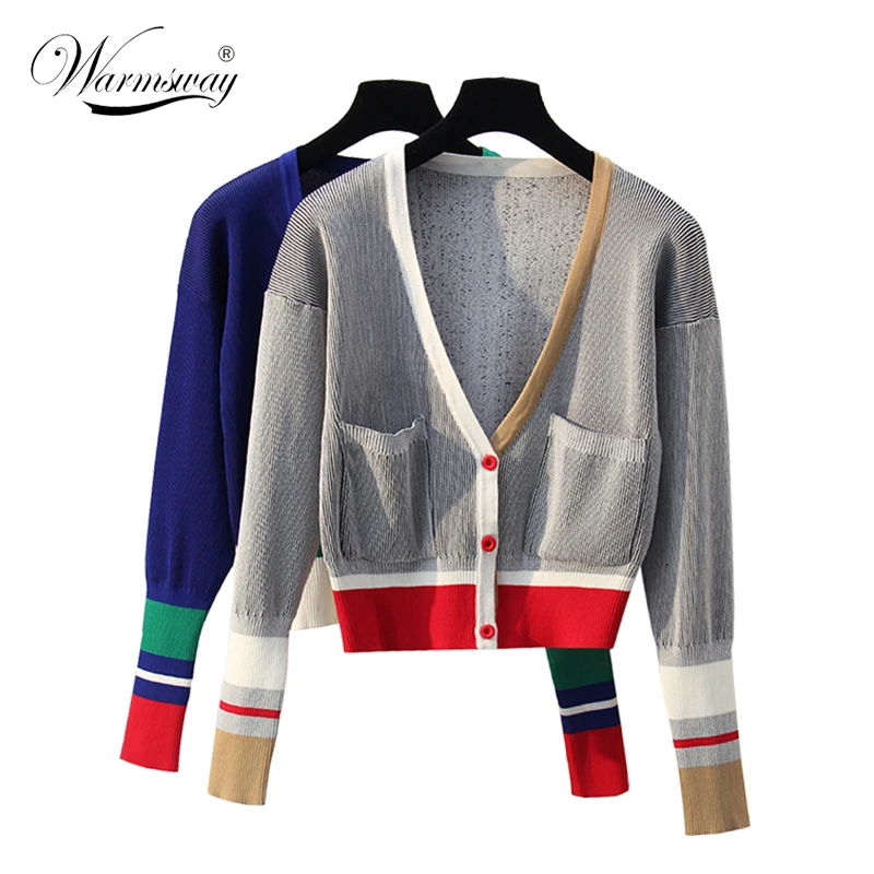 Autumn Winter Women Sweater Contrast Color Striped All-match Jacket Coats Long Sleeve Loose Patchwork Knitting Cardigans C-198 |