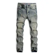 Italian Fashion Designer Mens Jeans High Quality Retro Color Ripped Distressed Jeans Men Famous Brand Casual Denim Biker Jeans