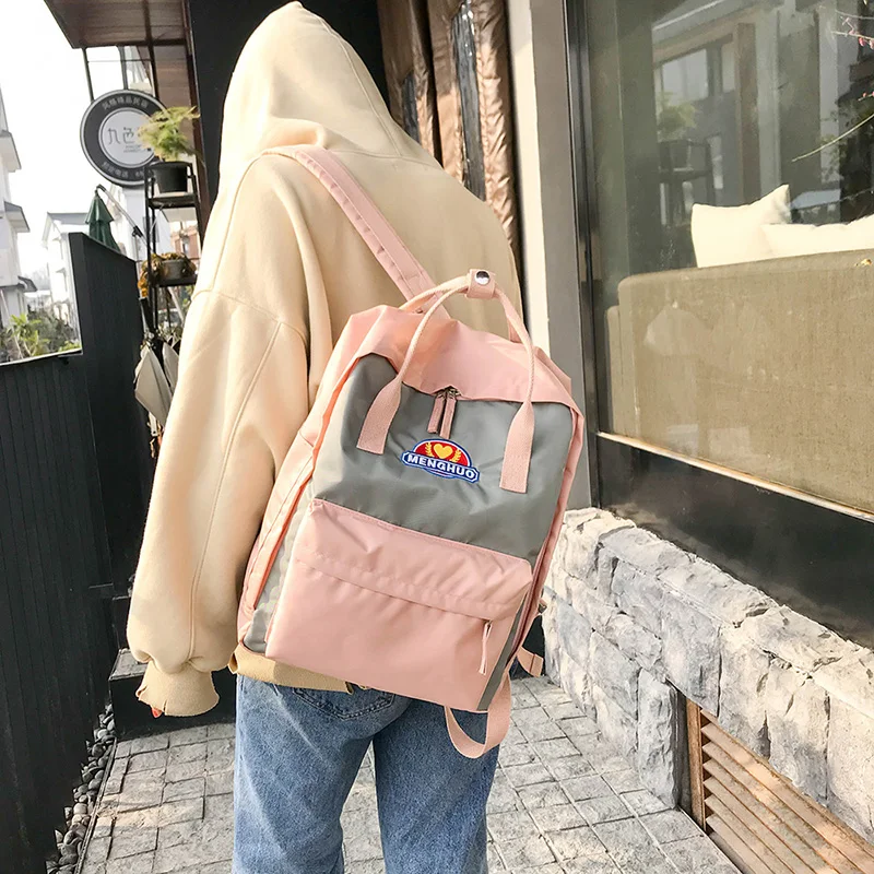 MENGHUO Panelled 2018 Women Canvas Backpack School bag for Girl Ladies Teenagers Casual Travel bags Schoolbag Backpack Mochila (7)